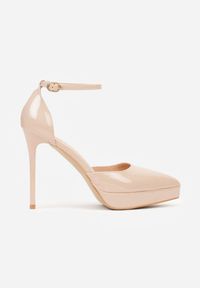 Born2be - Beżowe Lakierowane Szpilki na Platformie Eleffera. Okazja: na co dzień. Zapięcie: sprzączka. Kolor: beżowy. Materiał: lakier. Obcas: na platformie. Styl: klasyczny, casual, elegancki #2