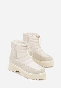 Renee - Beżowe Pikowane Śniegowce ze Ściągaczem Monivella. Okazja: na co dzień. Kolor: beżowy. Materiał: jeans. Sezon: zima. Styl: casual #3