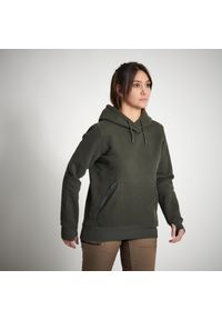 SOLOGNAC - Bluza damska z kapturem. Typ kołnierza: kaptur. Kolor: zielony. Materiał: materiał, polar. Sport: outdoor