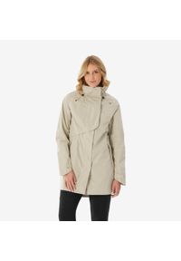 quechua - Kurtka turystyczna damska długa Quechua NH500 wodoodporna. Kolor: beżowy. Materiał: materiał. Długość: długie. Sport: turystyka piesza #1