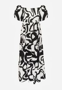 Born2be - Czarna Wiskozowa Sukienka z Bufiastymi Rękawami w Abstrakcyjny Wzór Tibee. Okazja: na co dzień. Kolor: czarny. Materiał: wiskoza. Wzór: nadruk. Typ sukienki: proste. Styl: wakacyjny, casual, elegancki #2