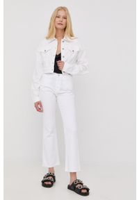 Patrizia Pepe kurtka jeansowa damska kolor biały przejściowa. Okazja: na co dzień. Kolor: biały. Materiał: jeans. Wzór: gładki. Styl: casual #4