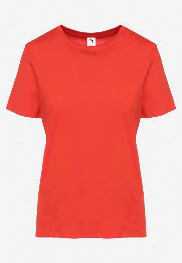 Born2be - Czerwony Bawełniany T-shirt o Klasycznym Kroju z Okrągłym Dekoltem Ethelina. Kolor: czerwony. Materiał: bawełna. Styl: klasyczny