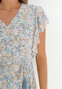 Born2be - Miętowa Sukienka Lanby. Typ kołnierza: kołnierz z falbankami. Kolor: miętowy. Materiał: materiał. Wzór: nadruk, aplikacja, kwiaty. Styl: elegancki. Długość: maxi #2