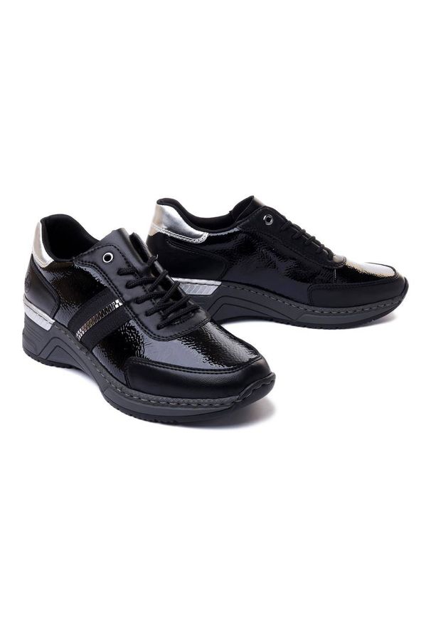 Rieker - RIEKER SNEAKER N4300-00 black, półbuty damskie. Zapięcie: sznurówki. Kolor: czarny. Materiał: skóra. Obcas: na koturnie