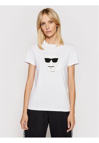 Karl Lagerfeld - KARL LAGERFELD T-Shirt Ikonik Choupette 210W1723 Biały Regular Fit. Typ kołnierza: dekolt w karo. Kolor: biały. Materiał: bawełna #1