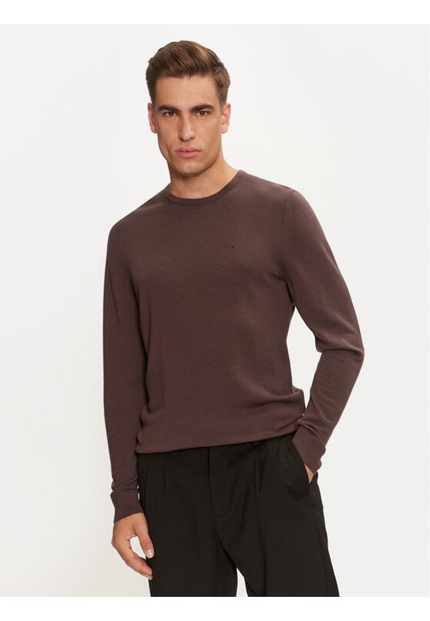 Calvin Klein Sweter Superior K10K109474 Brązowy Regular Fit. Kolor: brązowy. Materiał: wełna