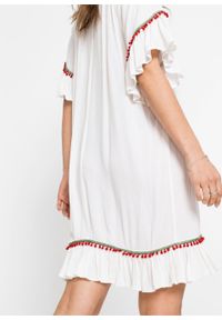 Sukienka z aplikacjami bonprix biel wełny. Kolor: biały. Materiał: wełna. Wzór: aplikacja #7