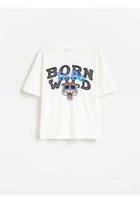 Reserved - Bawełniany t-shirt z nadrukiem - biały. Kolor: biały. Materiał: bawełna. Wzór: nadruk #1