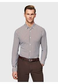 Pako Lorente - PAKO LORENTE - Brązowa koszula męska w prążek. Kolor: brązowy. Materiał: elastan, nylon. Długość rękawa: długi rękaw. Długość: długie. Wzór: prążki. Sezon: wiosna #1