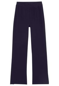 bonprix - Spodnie z poszerzaną nogawką z mieszanki bawełny organicznej z rozcięciami po bokach. Kolor: niebieski. Materiał: bawełna #1