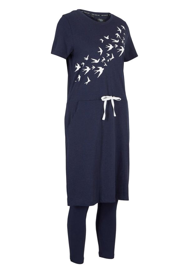 Sukienka shirtowa z legginsami (kompl. 2-częściowy) bonprix ciemnoniebieski. Kolor: niebieski