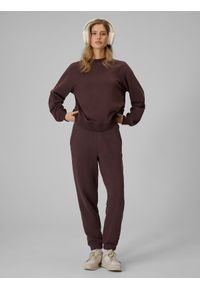 4f - 4F Bluza dresowa loose bez kaptura damska - brązowa XL. Okazja: na co dzień. Typ kołnierza: bez kaptura. Kolor: brązowy. Materiał: dresówka. Długość rękawa: raglanowy rękaw. Styl: casual #2