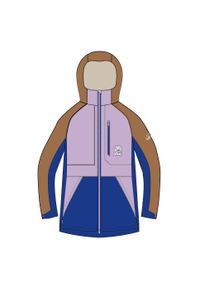 WEDZE - Kurtka snowboardowa dla dzieci Dreamscape SNB 500 ziprotec. Kolor: pomarańczowy, fioletowy, niebieski, wielokolorowy, brązowy. Materiał: puch, materiał. Długość: długie. Sezon: zima. Sport: snowboard