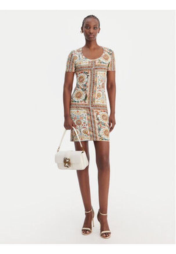 Just Cavalli Sukienka codzienna 80PAOE02 CJ112 Beżowy Slim Fit. Okazja: na co dzień. Kolor: beżowy. Materiał: bawełna. Typ sukienki: proste. Styl: casual