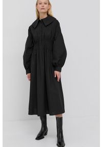 Birgitte Herskind Sukienka bawełniana Freja kolor czarny midi rozkloszowana. Kolor: czarny. Materiał: bawełna. Typ sukienki: rozkloszowane. Długość: midi #4