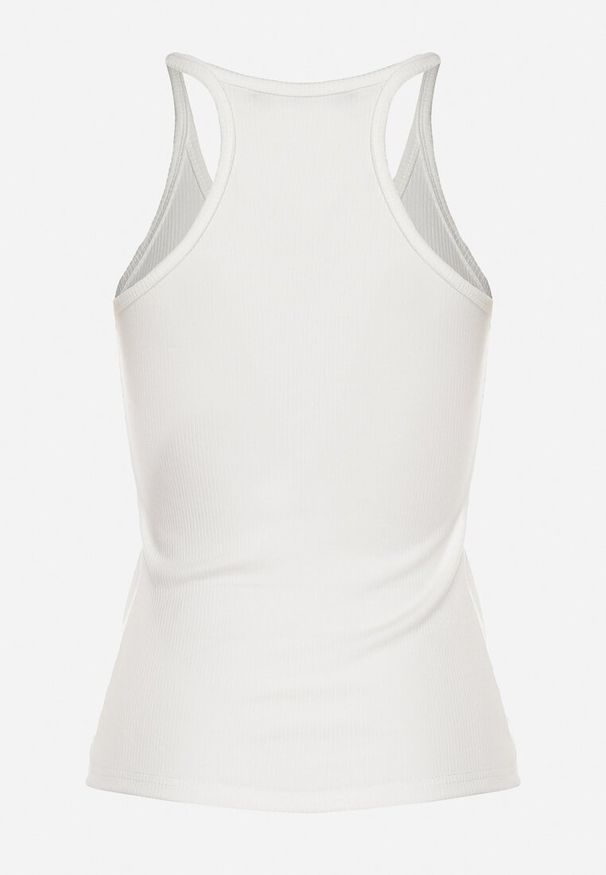 Born2be - Biały Top z Prążkowanego Materiału Turine. Kolor: biały. Materiał: materiał, prążkowany. Styl: sportowy, klasyczny