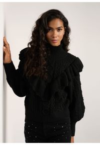 Ochnik - Czarny sweter z półgolfem damski. Kolor: czarny. Materiał: materiał. Wzór: ze splotem