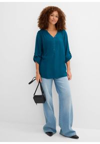 bonprix - Bluzka tunikowa z miękkiej wiskozy. Kolor: niebieski. Materiał: wiskoza. Długość rękawa: długi rękaw. Długość: długie #3