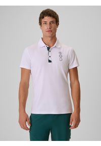 4f - 4F Koszulka polo regular męska - biała XXL. Okazja: na co dzień. Typ kołnierza: polo. Kolor: biały. Materiał: bawełna, materiał, dzianina. Wzór: nadruk. Styl: casual, sportowy, klasyczny #1