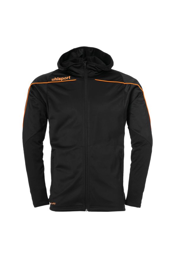 UHLSPORT - Kurtka dziecięca z kapturem Uhlsport Stream 22. Typ kołnierza: kaptur. Kolor: pomarańczowy, czarny, wielokolorowy. Materiał: dresówka. Sport: fitness, piłka nożna