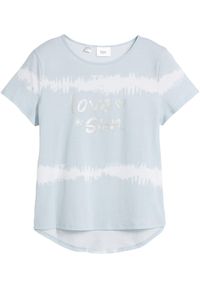 bonprix - T-shirt z dłuższym tyłem z czystej bawełny organicznej. Kolor: niebieski. Materiał: bawełna. Długość: długie. Wzór: nadruk #1