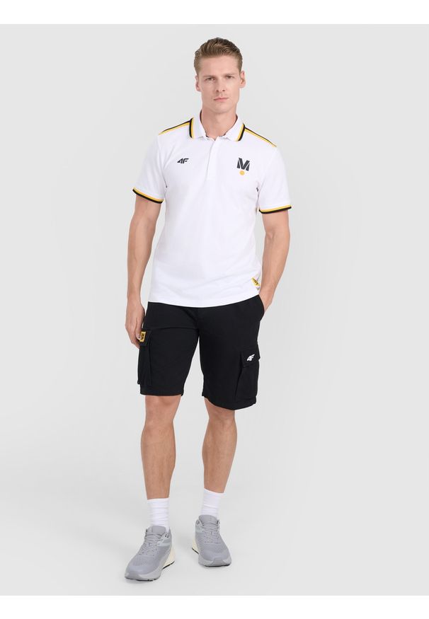 4f - 4F Koszulka polo uniseks 4F x Drift Masters - biała M. Okazja: na co dzień. Typ kołnierza: polo. Kolor: biały. Materiał: dzianina, włókno, bawełna. Wzór: napisy, ze splotem. Styl: casual, elegancki, sportowy, klasyczny