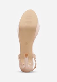 Renee - Beżowe Lakierowane Sandały na Platformie i Szpilce z Przezroczystą Cholewką Elinryn. Zapięcie: sprzączka. Kolor: beżowy. Materiał: lakier. Obcas: na platformie #8