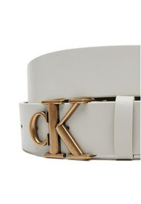 Calvin Klein Jeans Pasek Damski Monogram Placque Buckle 30Mm LV04K7002G Biały. Kolor: biały. Materiał: skóra