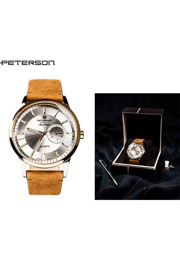 Zegarek Peterson Analogowy zegarek męski na skórzanym pasku Peterson NoSize. Rodzaj zegarka: analogowe. Materiał: skóra