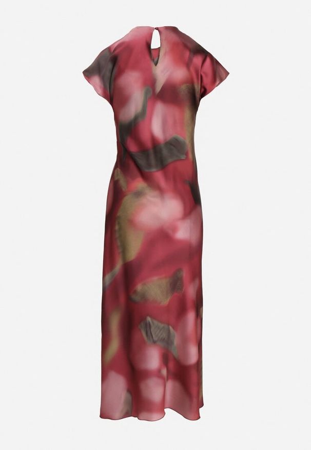 Born2be - Czerwona Rozkloszowana Sukienka w Abstrakcyjny Print z Ozdobnym Marszczeniem Tillanara. Okazja: na imprezę. Kolor: czerwony. Wzór: nadruk. Styl: wizytowy, elegancki