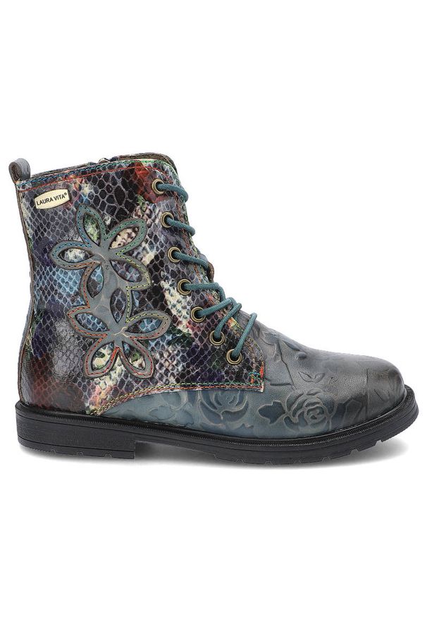Wielokolorowe Kozaki Laura Vita Dziecięce Buty. Kolor: niebieski. Materiał: skóra. Wzór: kwiaty, nadruk. Styl: boho, rockowy