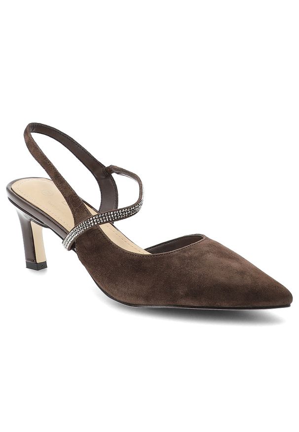 Czółenka damskie S.Barski, cholewka ze skóry naturalnej zamszowej elegancki fason smukły obcas klasyczny design, brązowe, CR61-3048. Kolor: brązowy. Materiał: skóra, zamsz. Szerokość cholewki: normalna. Obcas: na obcasie. Styl: klasyczny, elegancki. Wysokość obcasa: średni