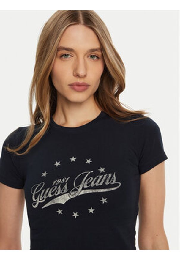 Guess Jeans T-Shirt W5RI59 J1314 Granatowy Regular Fit. Kolor: niebieski. Materiał: bawełna