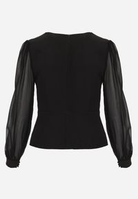 Renee - Czarna Bluzka VICES w Kopertowym Stylu z Luźnymi Transparentnymi Rękawami i Dekoltem V Inge. Okazja: na co dzień, na komunię. Kolor: czarny. Materiał: jeans. Styl: casual, elegancki #4