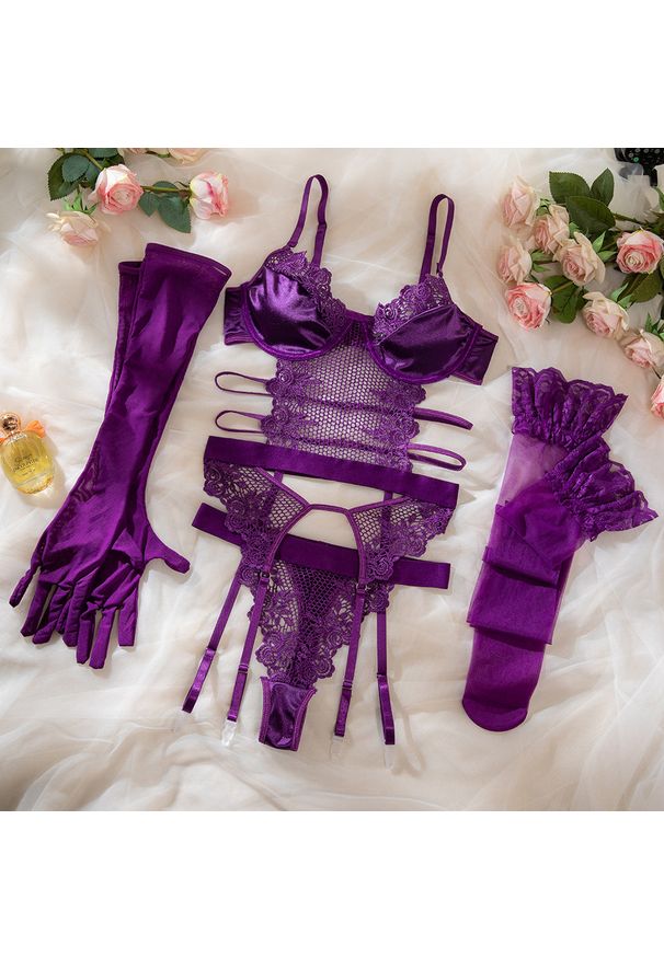Intica - Komplet bielizny z rękawiczkami na specjalne okazje Auzinda. Kolor: fioletowy. Materiał: materiał