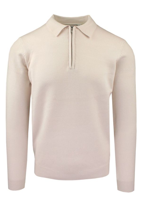 Męski, Lekki Sweter z Wiskozy z Kołnierzykiem Polo - Brave Soul - Kremowy. Typ kołnierza: polo. Kolor: brązowy, wielokolorowy, beżowy. Materiał: wiskoza, poliester, poliamid