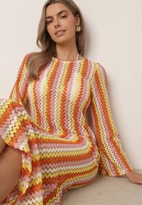 Born2be - Pomarańczowa Rustykalna Sukienka Letnia z Plecionki w Paski Ixelle. Okazja: na co dzień. Kolor: pomarańczowy. Długość rękawa: długi rękaw. Wzór: paski. Sezon: lato. Typ sukienki: proste. Styl: elegancki, klasyczny, wakacyjny, casual #7