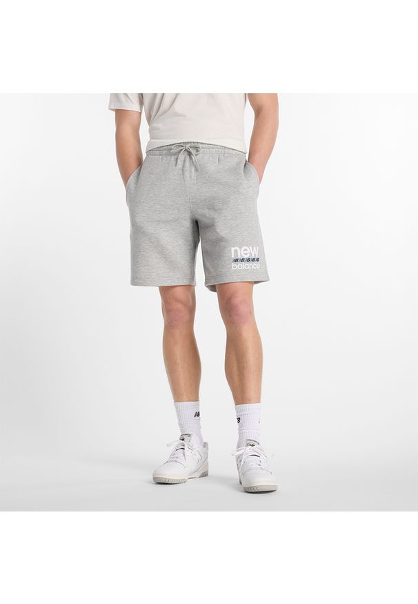 Spodenki męskie New Balance MS51940AG – szare. Kolor: szary. Materiał: materiał, bawełna, dresówka, poliester