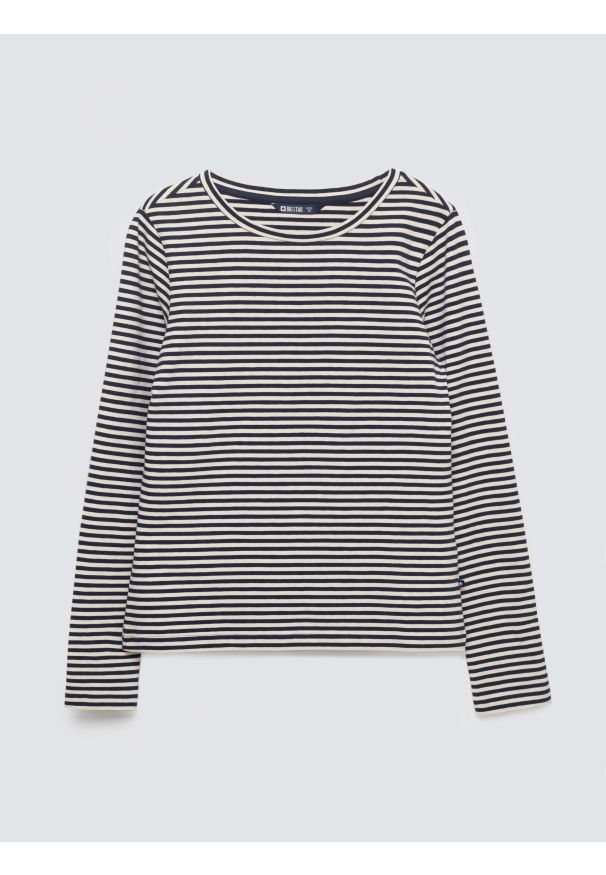 Big-Star - Bluzka damska w paski granatowa Vensa 403. Okazja: na co dzień. Kolor: niebieski. Materiał: jeans, dzianina. Długość rękawa: długi rękaw. Długość: długie. Wzór: paski. Styl: elegancki, casual, klasyczny