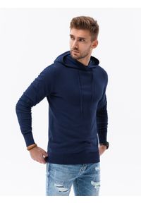 Ombre Clothing - Męska bluza dzianinowa z kapturem - ciemnoniebieska V3 B1532 - XXL. Typ kołnierza: kaptur. Kolor: niebieski. Materiał: dzianina #3