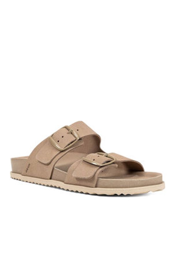 Geox Klapki D Sandybett D558RA 00022 C6738 Beżowy. Kolor: beżowy. Materiał: zamsz, skóra