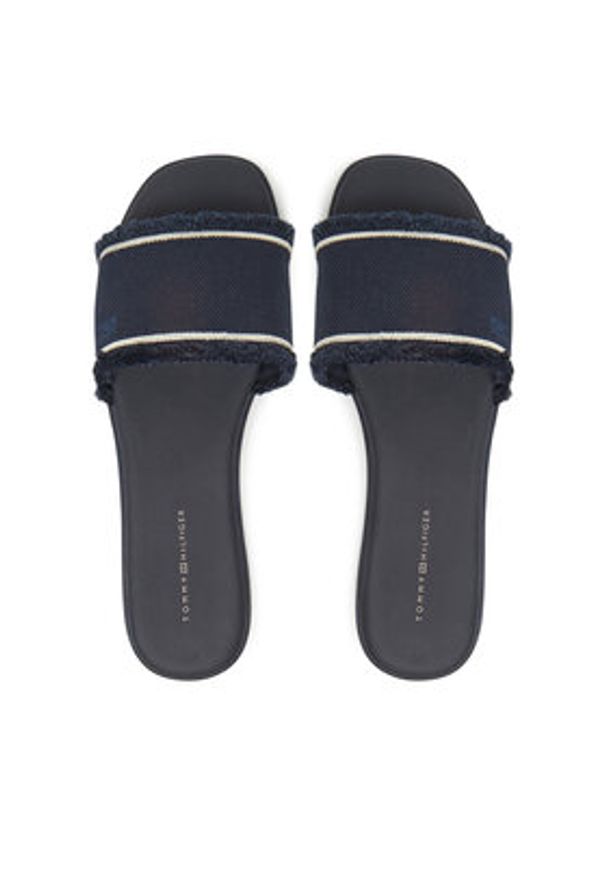 TOMMY HILFIGER - Tommy Hilfiger Klapki Fringe Canvas Flat Sandal FW0FW08908 Granatowy. Kolor: niebieski. Materiał: materiał