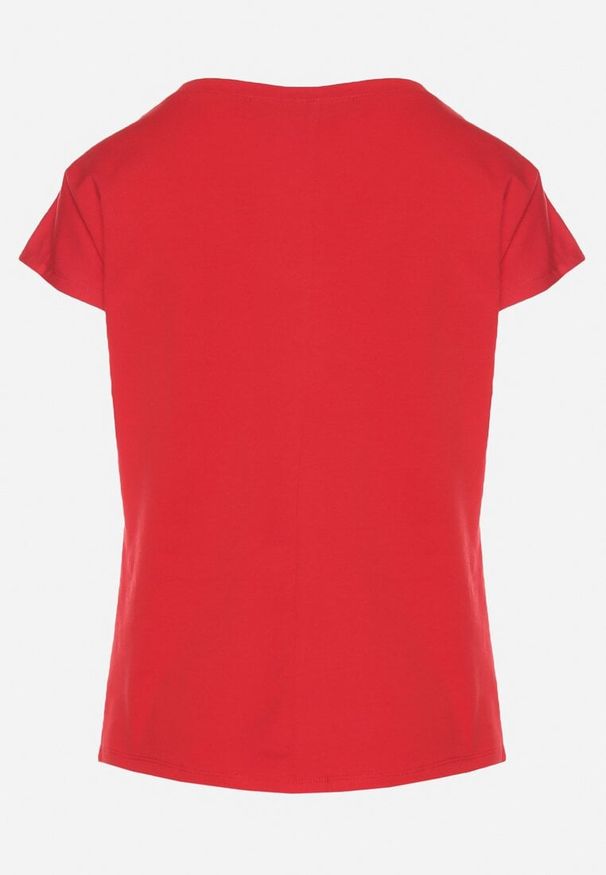 Born2be - Czerwony Bawełniany T-shirt z Trójkątnym Dekoltem Linarosea. Okazja: na co dzień. Kolor: czerwony. Materiał: bawełna. Styl: casual