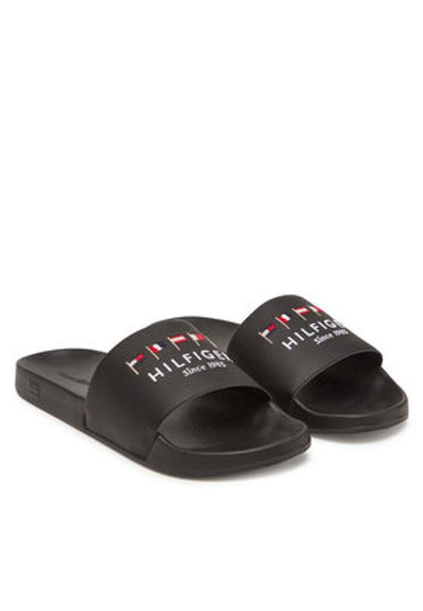 TOMMY HILFIGER - Tommy Hilfiger Klapki Flags Pool Slide FM0FM05431 Czarny. Kolor: czarny. Materiał: skóra