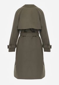 Renee - Zielony Dwurzędowy Płaszcz Trencz z Paskiem Ninnolia. Okazja: do pracy, na spacer. Kolor: zielony. Materiał: jeans. Wzór: aplikacja. Styl: elegancki, klasyczny #2