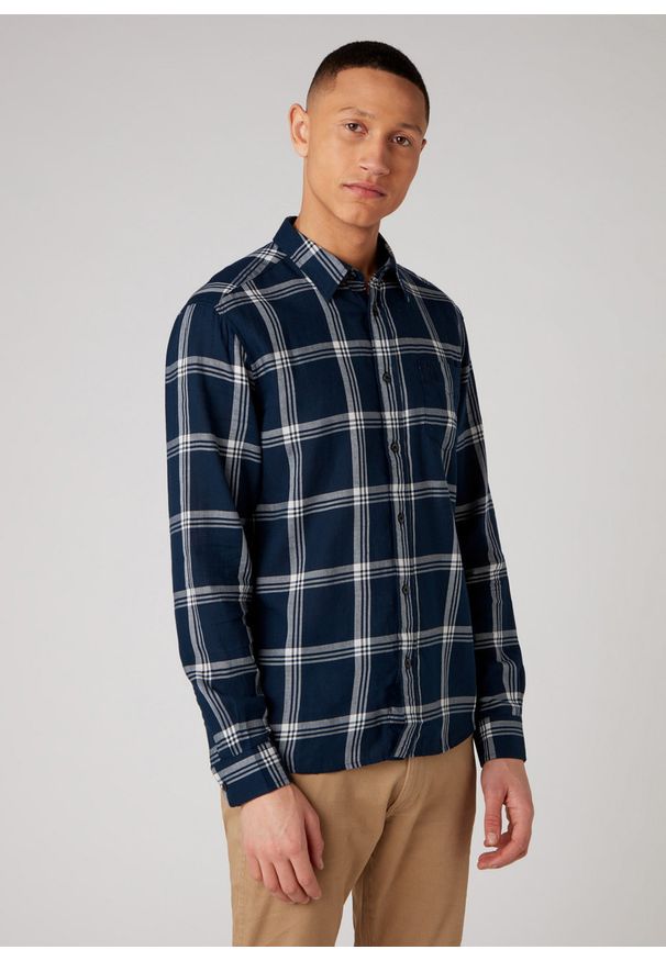 Wrangler - WRANGLER LS 1PKT SHIRT MĘSKA KOSZULA NAVY W5A1OR114 112129979