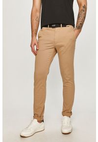 Calvin Klein Spodnie męskie kolor beżowy proste. Kolor: beżowy. Materiał: materiał. Wzór: gładki