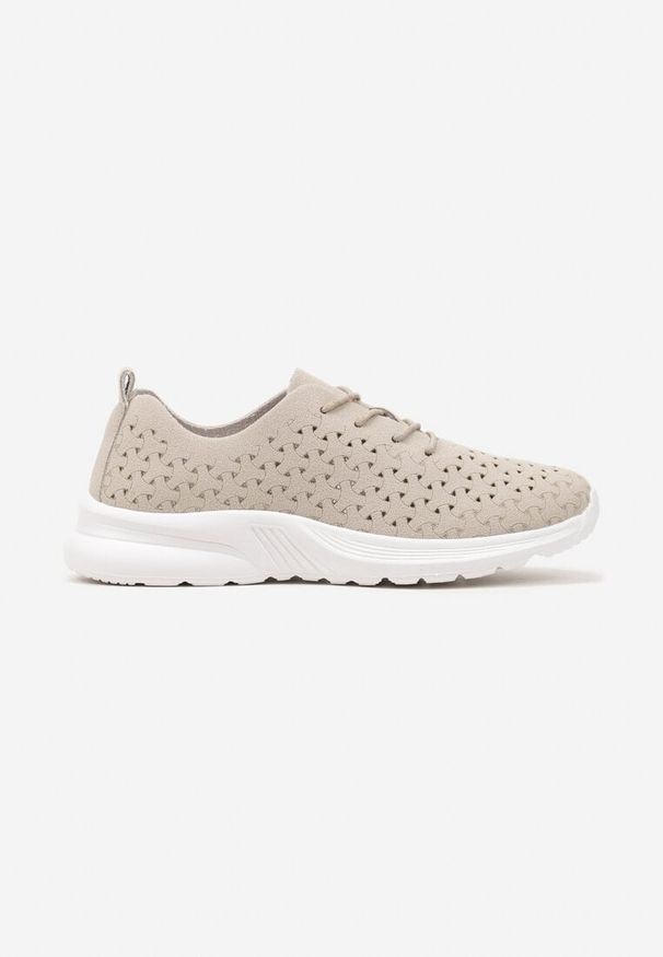 Born2be - Beżowe Sneakersy z Ażurową Elastyczną Cholewką Feniosse. Okazja: na co dzień. Kolor: beżowy. Materiał: jeans. Szerokość cholewki: normalna. Wzór: ażurowy
