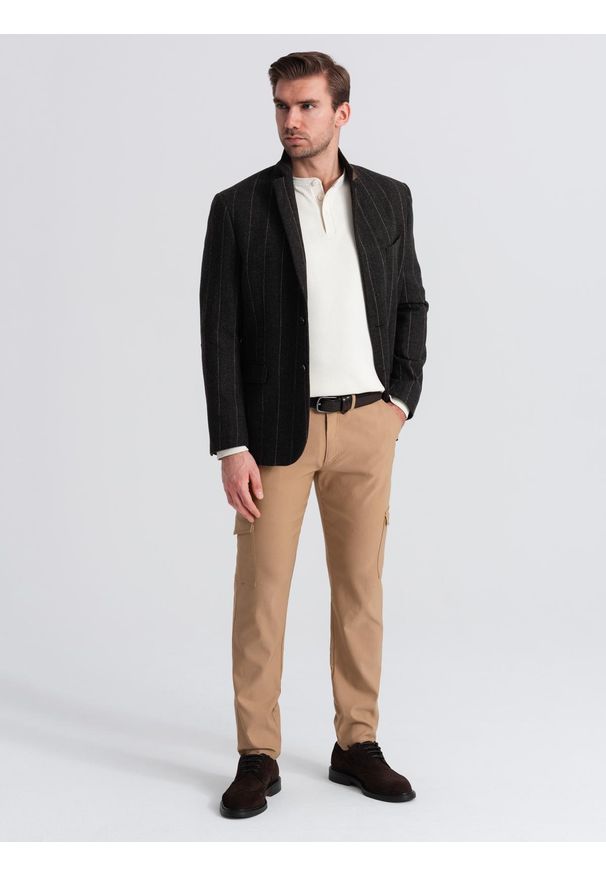 Ombre Clothing - Spodnie męskie materiałowe REGULAR z kieszeniami cargo - jasnobrązowe V4 - Rozmiar: S. Kolor: brązowy. Materiał: materiał